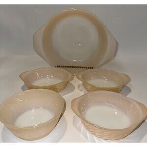 Vtg Fire King Peach Luster lot Of 5 - 4 Casseroles & Small Bowl